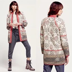 Free People Quilted Reversible Tapestry‎ Paisley Denim Coat Cottagecore Eclectic